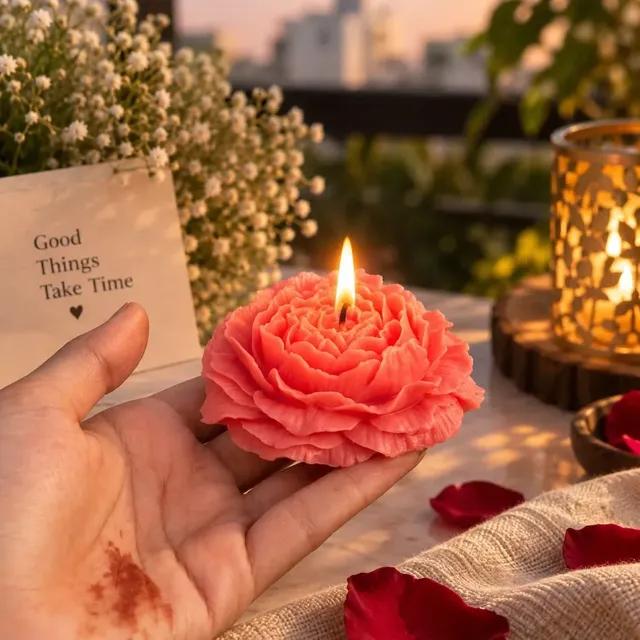 Rose Candle — Red & Pink, handmade by Felofey