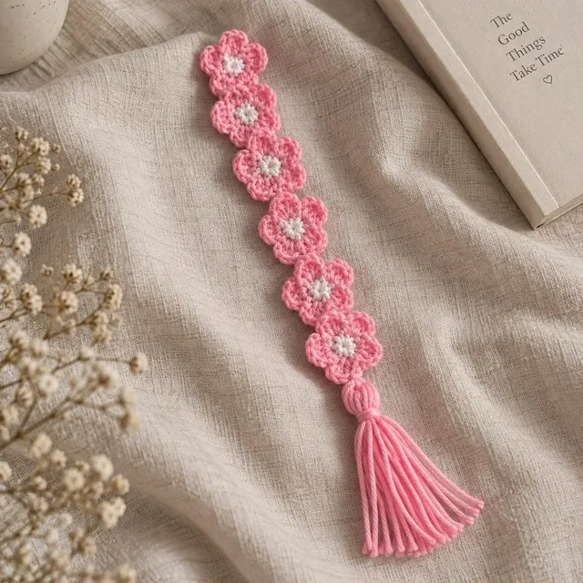 Crochet Blossom Bookmark — Pink, handmade by Felofey