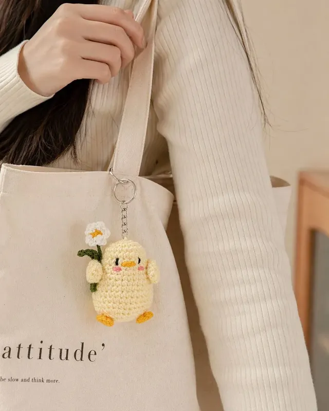 Crochet Chick Keychain — Yellow, handmade by Felofey