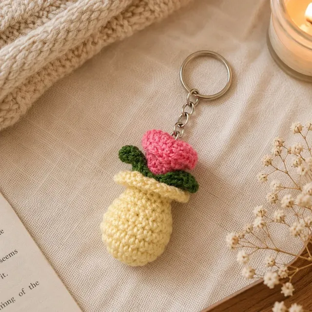 Crochet Pineapple Keychain — Green & Yellow, handmade by Felofey