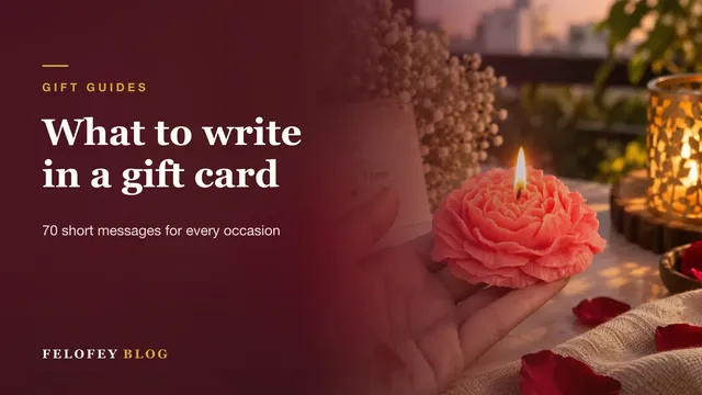 What to write in a gift card: a rose candle held beside a small card